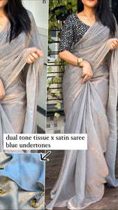 Tissue x Satin Saree - Blue