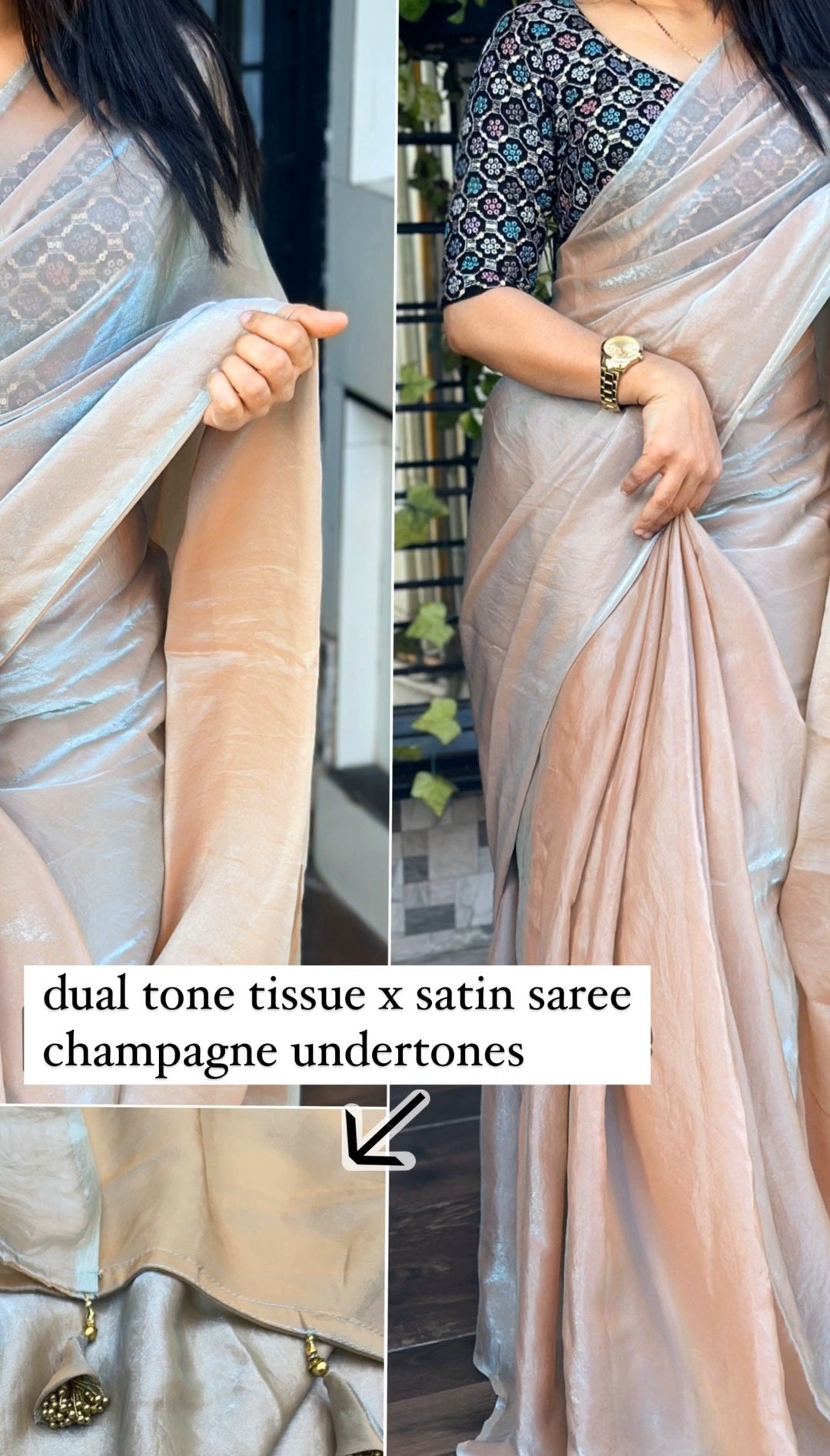 Tissue x Satin Saree - Champagne