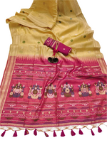 Load image into Gallery viewer, Cotton Silk Saree X Darker Shade Pallu : Mustard x Dark Pink
