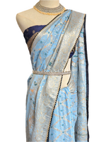 Load image into Gallery viewer, Viscose Dola Silk Saree x Full Zari Work - Pastel Blue
