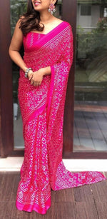 Load image into Gallery viewer, Bandhani Crepe Saree - Pink
