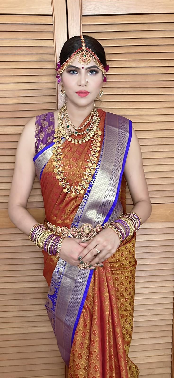 Semi Silk Kanchipuram Saree - Honey