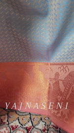 Load and play video in Gallery viewer, Pallakku series - Soft Semi Silk Saree : Powder Blue x Orange
