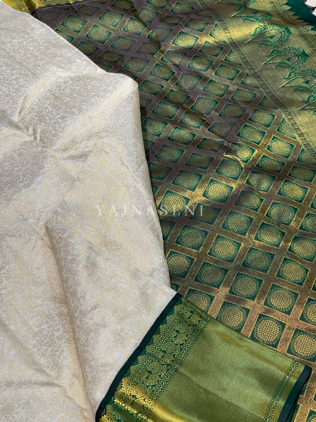 MOONLIT GROVE - Pure Kanjivaram Silk Saree with Gold Zari