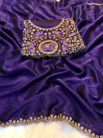 Load image into Gallery viewer, Georgette Saree x Scallop Border x Embroidery: Purple

