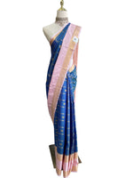 Load image into Gallery viewer, Kanchipuram Semi Silk Saree x Checkered - Peacock Blue x Pastel Pink
