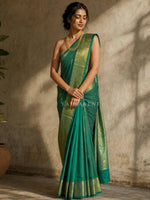 Load image into Gallery viewer, Vaira Oosi Checkered x Peacock Semi Silk Saree - Emerald
