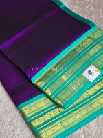 Load image into Gallery viewer, Handloom Kanchipuram Silk Cotton Saree x Korvai Border : Purple x Teal Green
