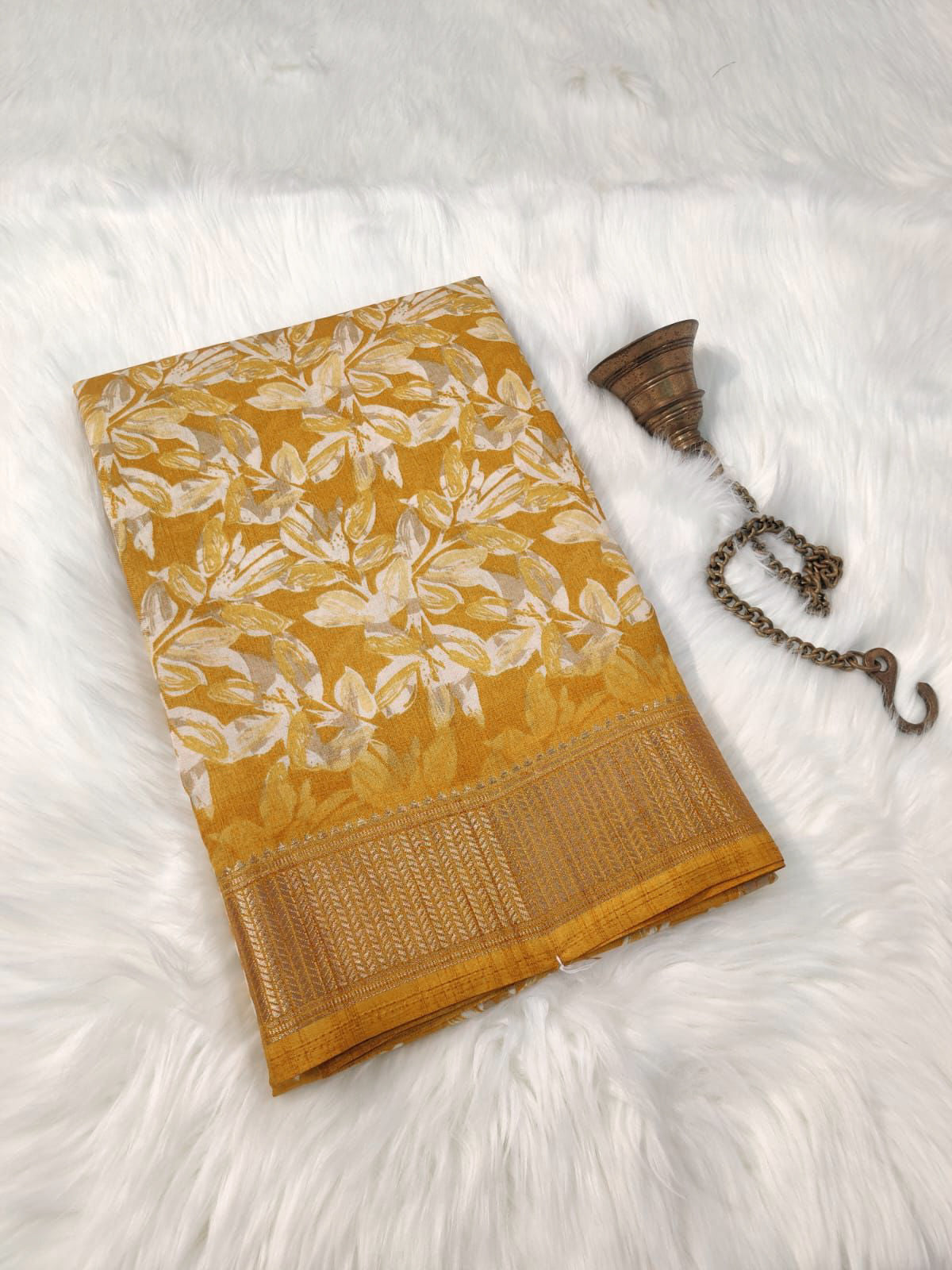 Floral Printed Saree - Golden Yellow