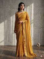 Load image into Gallery viewer, Viscose Georgette Saree : Dark Mustard
