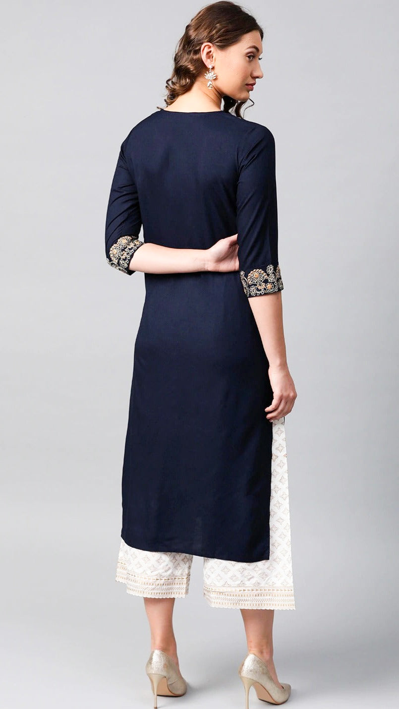 CHAYA [S / 36] - Straight cut embroidered kurti set