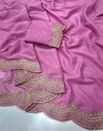 Load image into Gallery viewer, Chiffon saree x Embroidery x Pearls : Lilac
