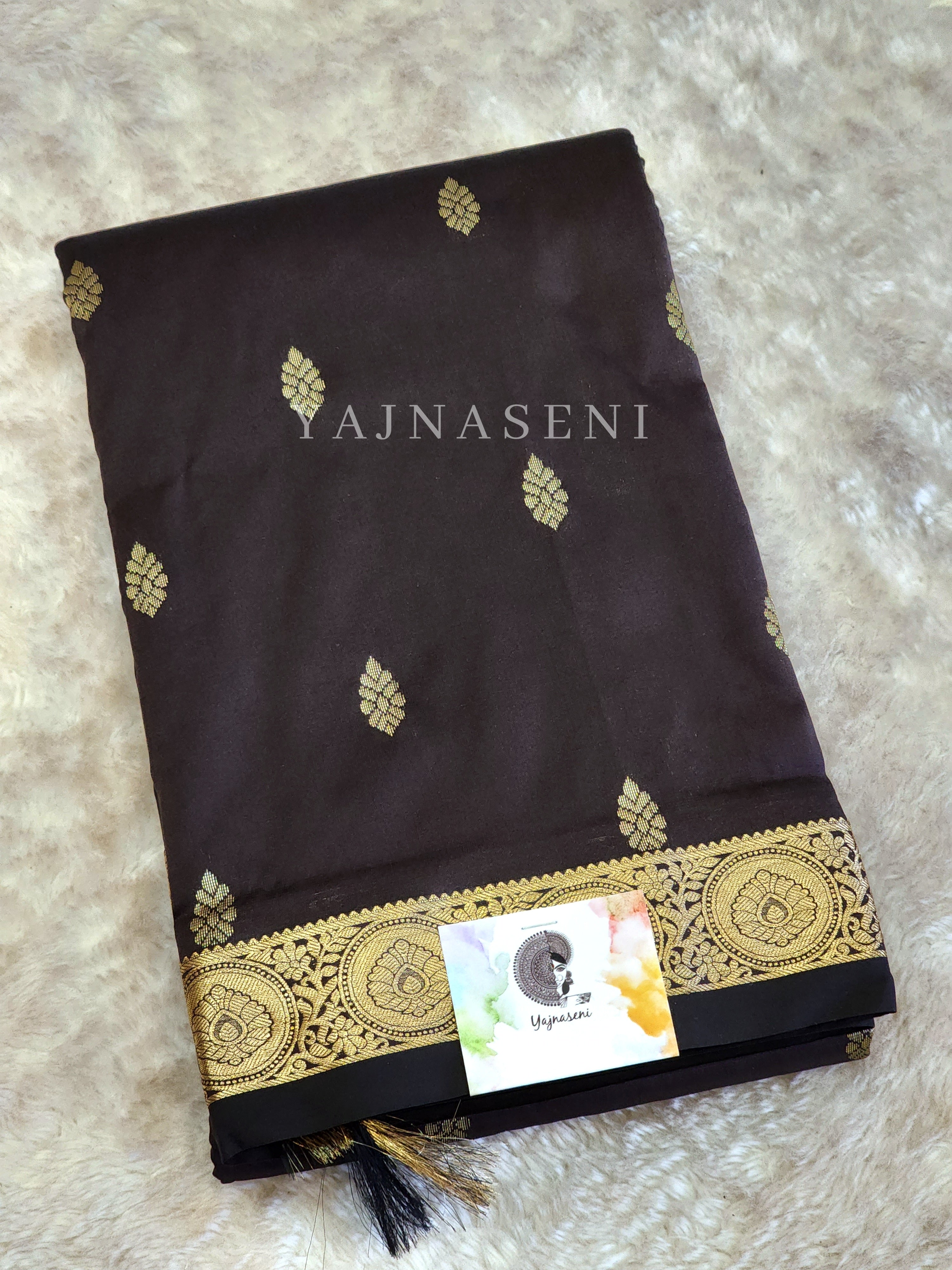 Kanchi cotton silk saree x mini border : Black