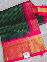 Load image into Gallery viewer, Checkered x Handloom Kanchipuram Silk Cotton Saree : Green x Pink
