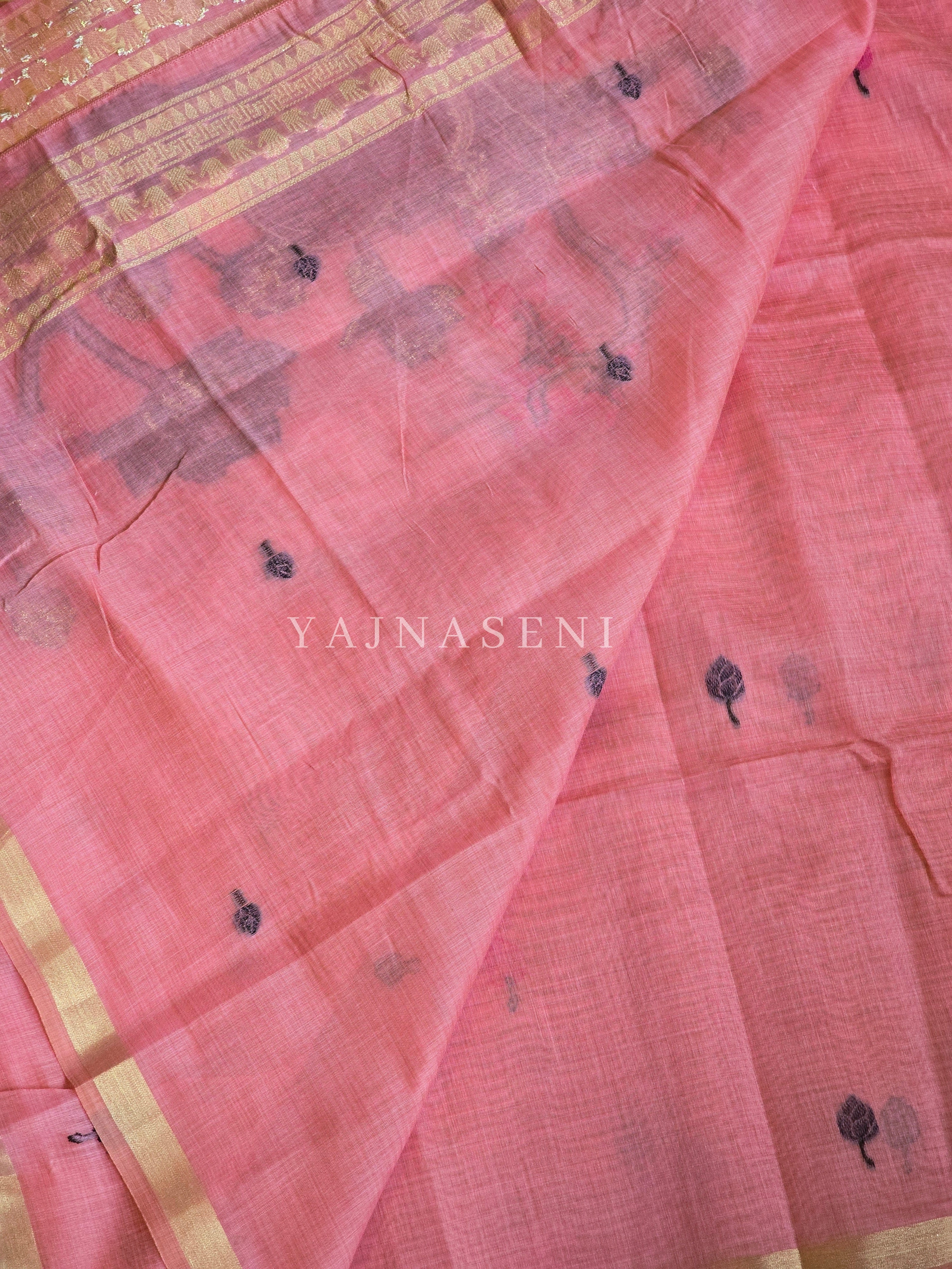 Linen Cotton Saree x Pichwai Tales - Pink