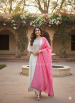 Load image into Gallery viewer, SAMIRA [XXL/44] - Flared Kurti Set (White x Pink)
