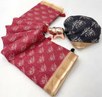 Load image into Gallery viewer, Printed Linen Cotton Saree x Mudras - Dusky Red x Black
