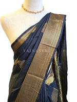 Load image into Gallery viewer, Semi Kanchi Silk x Gold Zari Saree - Black
