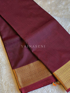 Minimalist Semi Silk Saree x Gold Zari - Maroon