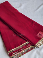 Load image into Gallery viewer, Chiffon Saree x Mirror Lace Border : Maroon
