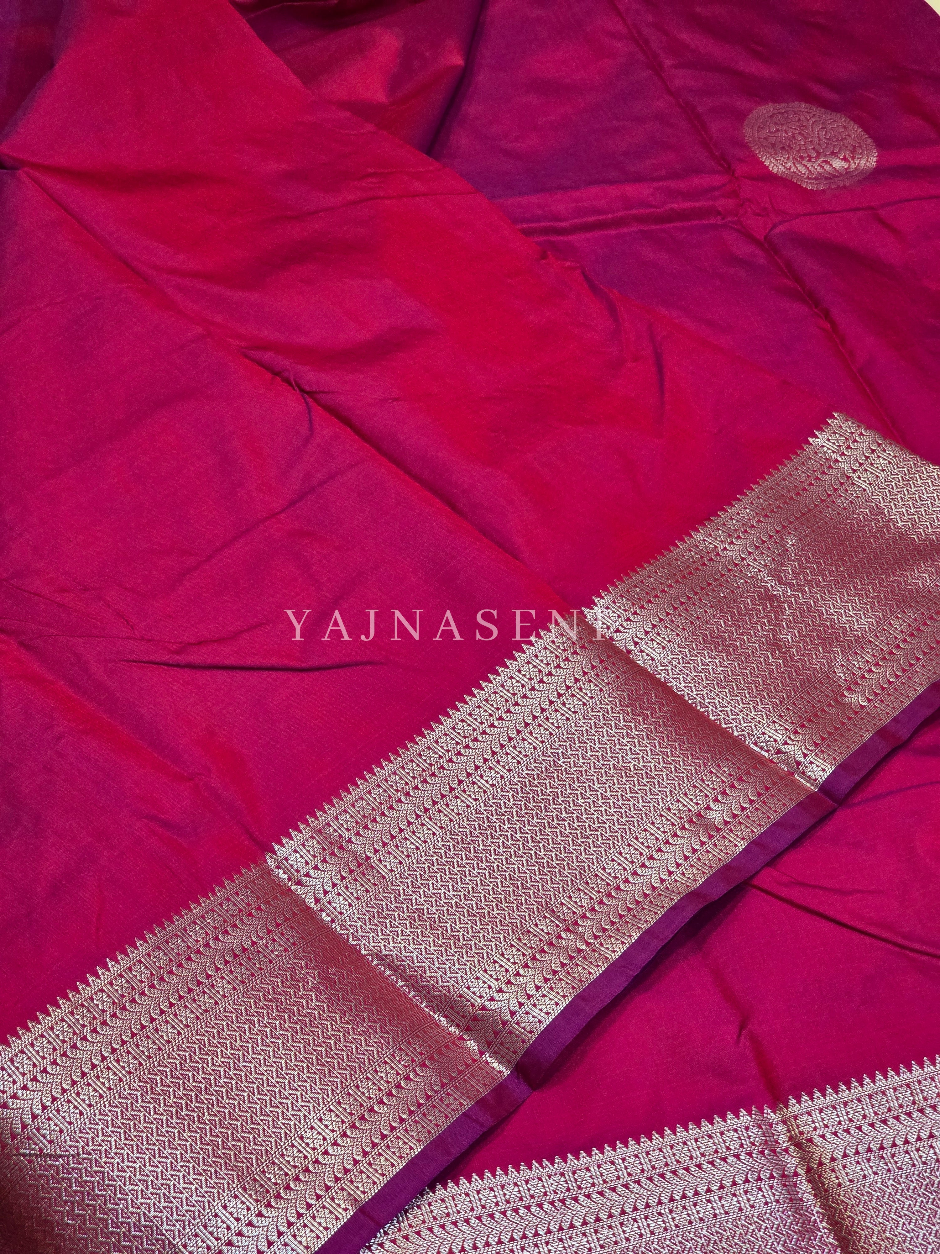 Semi Soft Silk Silver Zari Saree - Raspberry Red