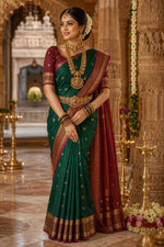 Load image into Gallery viewer, FOREST CHARMS - Pure Kanjivaram Silk Saree with Gold Zari
