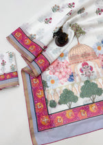 Load image into Gallery viewer, Printed Linen Cotton Saree x Beads x Sequins  - White x Multicolour
