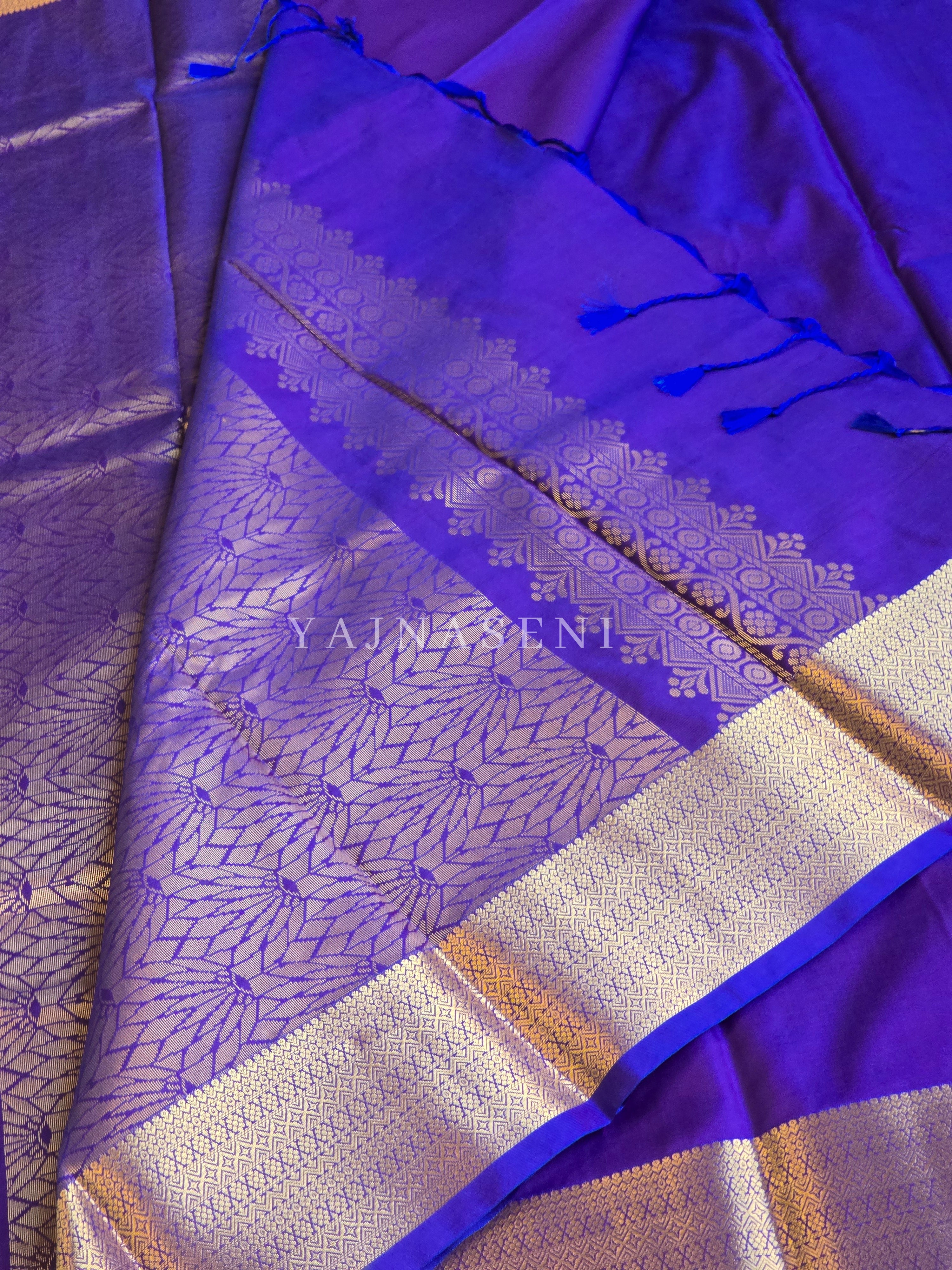 Minimalist Semi Silk Saree x Gold Zari - Violet Blue