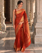 Load image into Gallery viewer, Minimalist Semi Silk Saree x Gold Zari - Dark Terracotta
