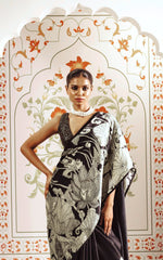 Load image into Gallery viewer, Printed Satin Saree : Black
