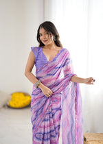 Load image into Gallery viewer, Printed Chiffon Saree x Mirrors : Candy Floss
