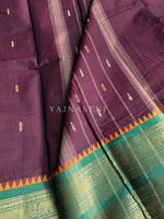 Load image into Gallery viewer, Kanchi Cotton Saree x Elephant &amp; Peacock Tall Border : Deep Wine x Green
