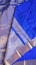 Load image into Gallery viewer, Minimalist Semi Silk Saree x Gold Zari - Persian Blue
