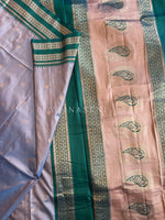 Load image into Gallery viewer, Semi Soft Silk Saree x Narayanpet Border - Ash Purple x Green x Teal
