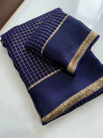 Load image into Gallery viewer, Checkered Viscose Georgette Saree : Navy Blue
