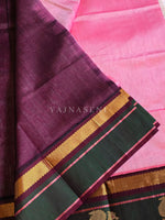 Load image into Gallery viewer, Annapakshi Border x Kanchipuram Silk Cotton Saree : Pink x Dark Green x Dark Wine
