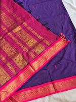 Load image into Gallery viewer, Kalyani Cotton Saree - Gold Zari : Violet x Mulberry x Pink
