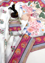 Load image into Gallery viewer, Printed Linen Cotton Saree x Beads x Sequins  - White x Multicolour
