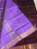 Load image into Gallery viewer, Handloom Kanchipuram Silk Cotton Saree : Dark Wine x Light Purple
