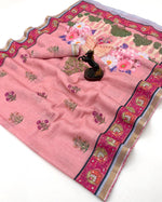 Load image into Gallery viewer, Printed Linen Cotton Saree x Beads x Sequins : Pink

