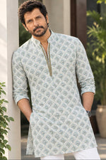 Load image into Gallery viewer, VIKRAM [L/40] - (Turquoise) Men Mid Length Kurta Top
