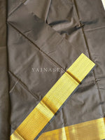 Load image into Gallery viewer, Minimalist Semi Silk Saree x Gold Zari - Dark Chocolate
