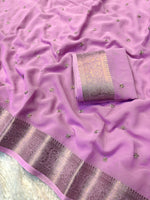 Load image into Gallery viewer, Chiffon Saree x Sequins x Small Border : Lilac
