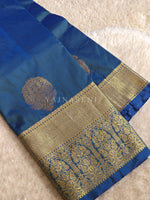 Load image into Gallery viewer, Monochrome Series : Semi Kanchi Silk Saree - Blue (Green Undertone)
