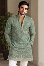 Load image into Gallery viewer, ASHOK [S/36] - (Sage Green) Men Mid Length Kurta Top
