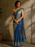 Load image into Gallery viewer, Royal Edit x Semi Soft Silk Gold Zari Saree - Peacock Blue
