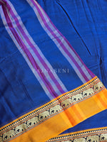 Load image into Gallery viewer, Narayanpet Mercerised Cotton Saree : Blue x Mustard
