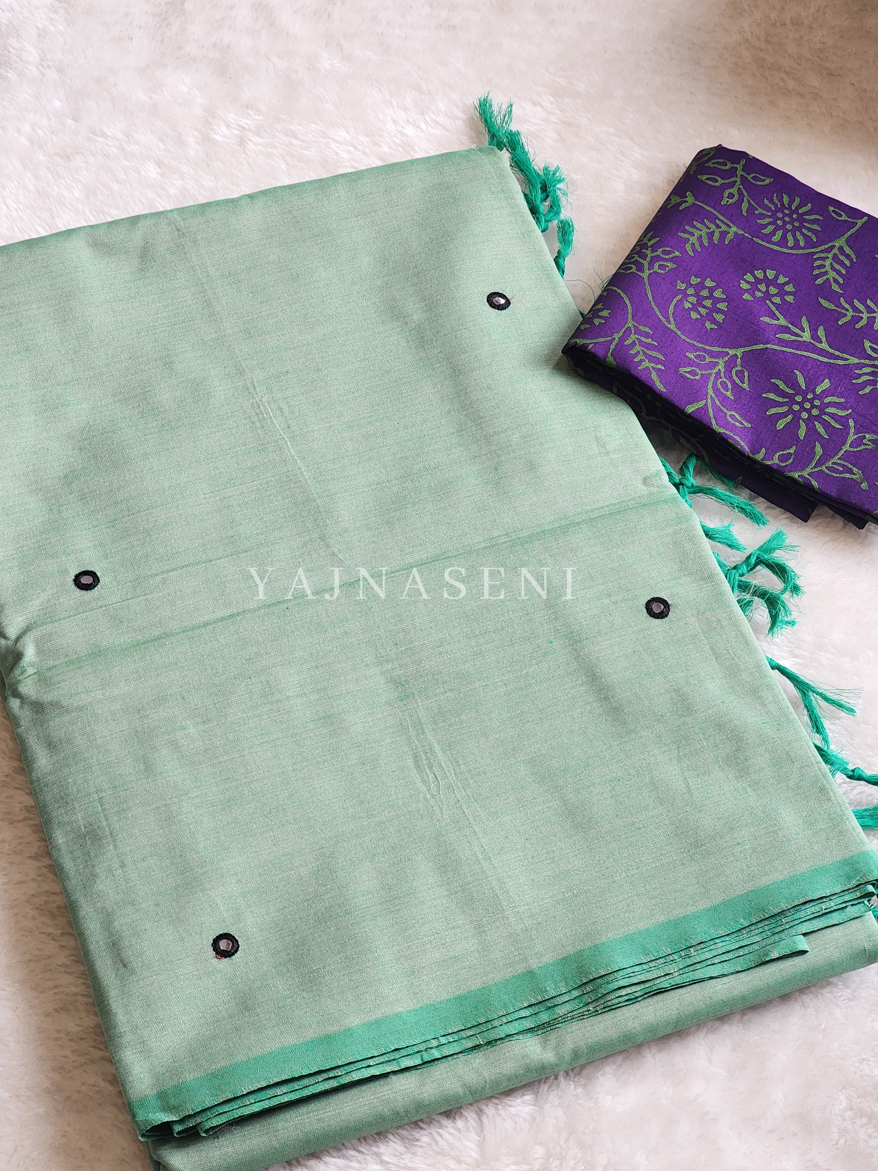 Cotton x Mirror saree : Aqua x Purple