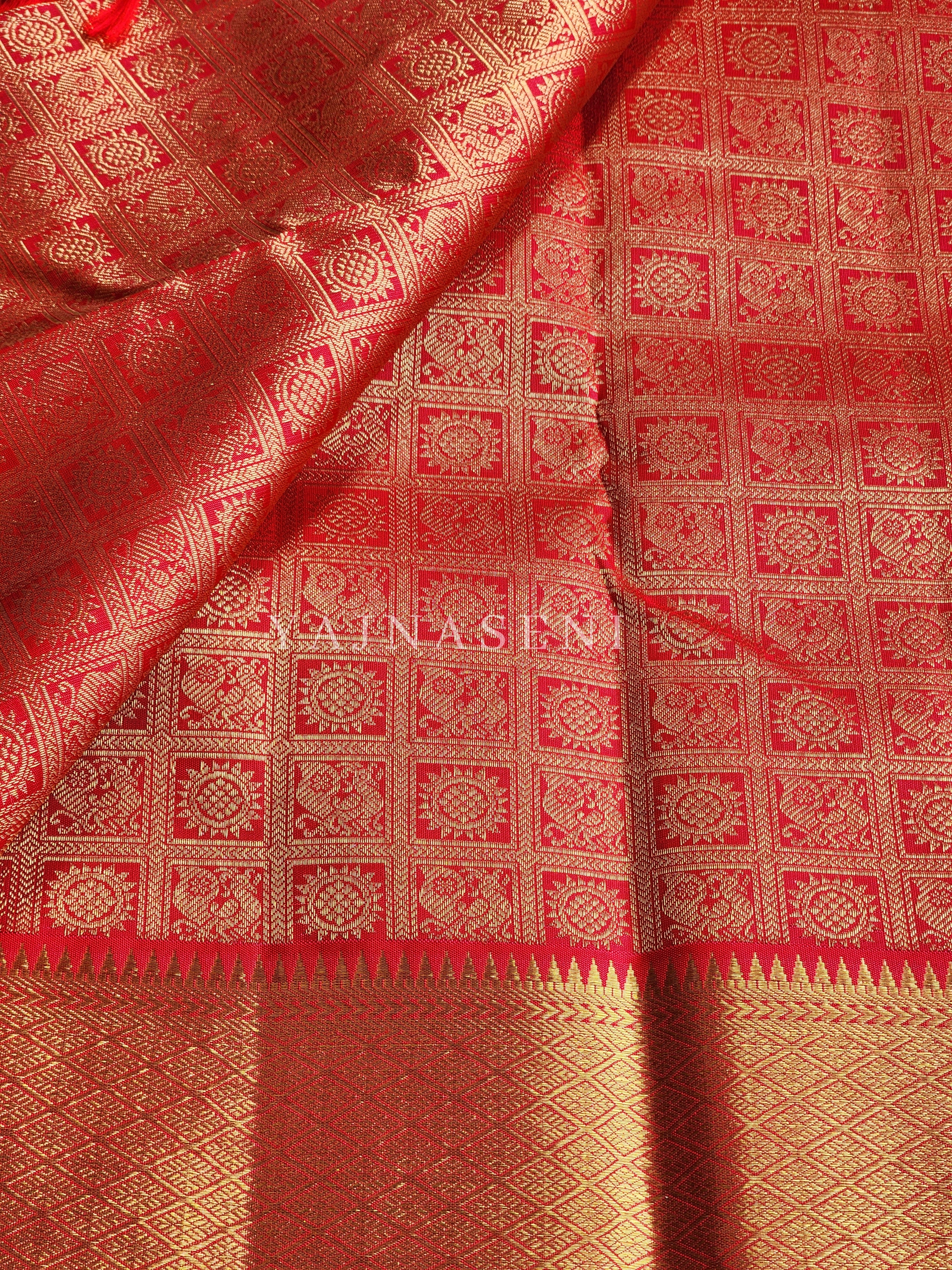 Crimson - Pure Kanjivaram Silk Saree with Gold Zari