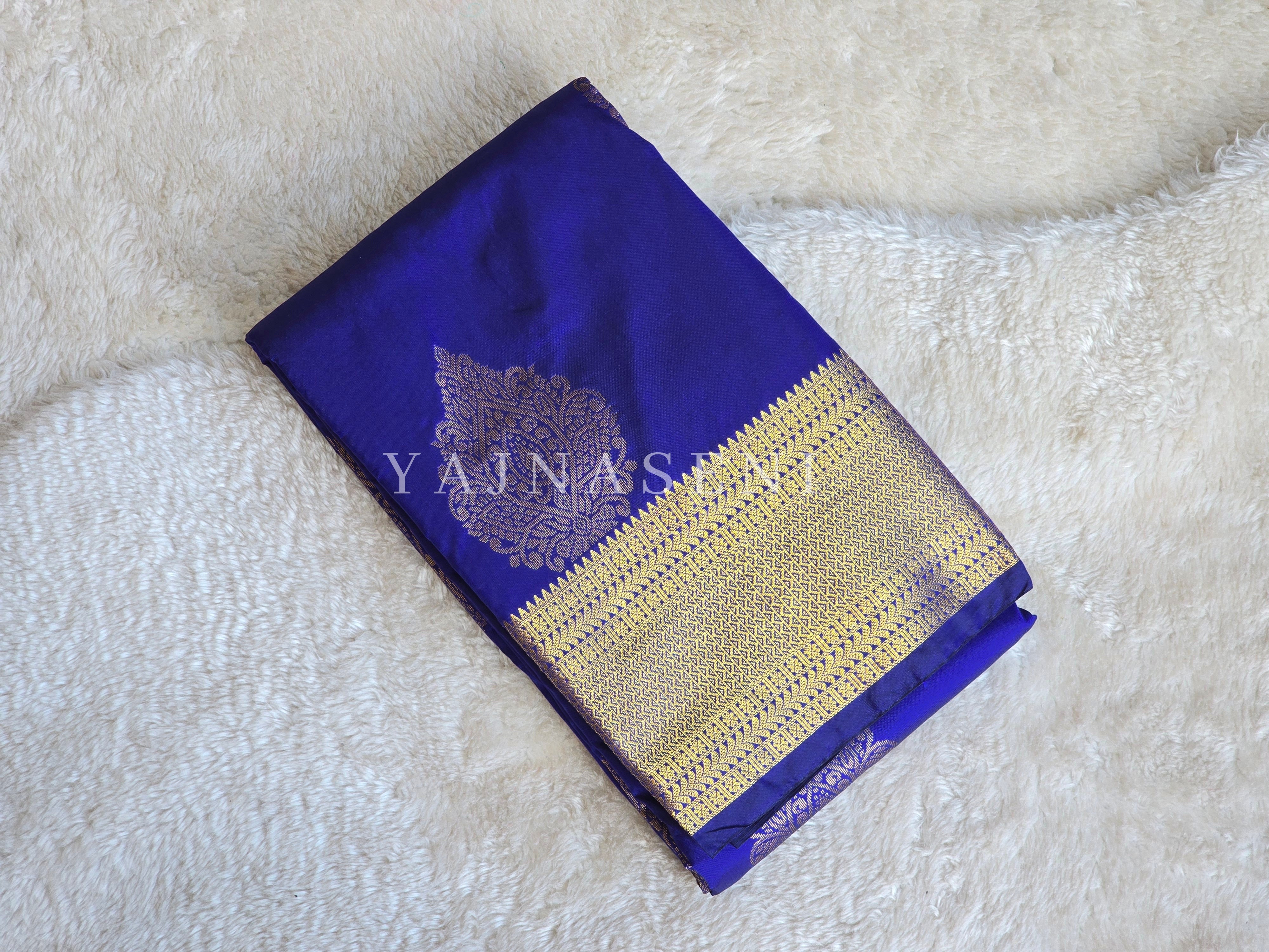 Semi Kanchi Silk x Gold Zari Saree - Royal Blue